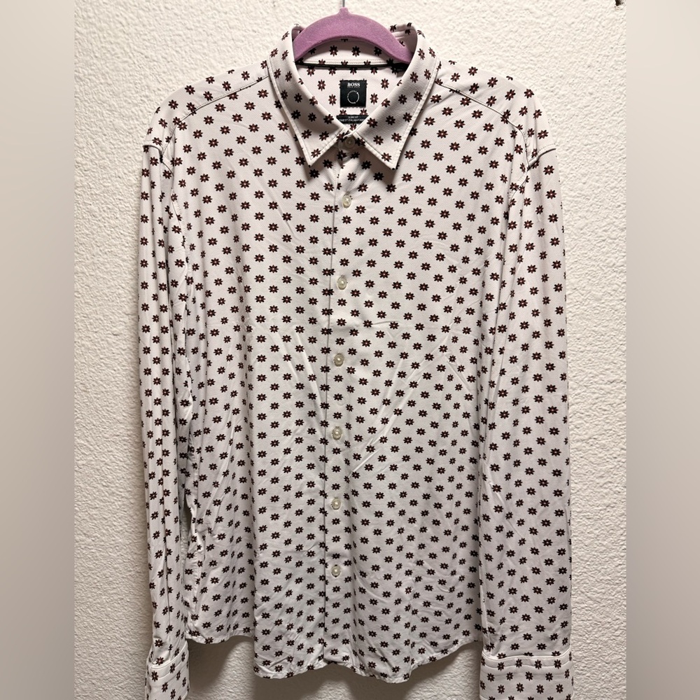 Boss White Shirt with Brown Star Pattern